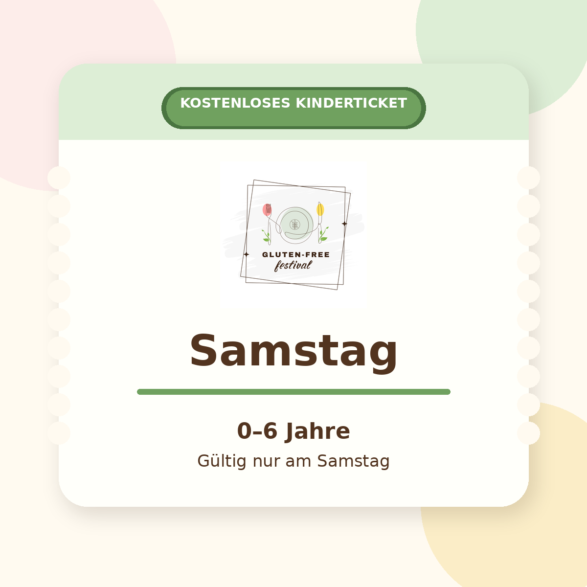 Kostenloses Kinderticket Samstag, 0–6 Jahre