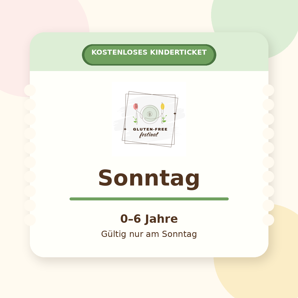 Kostenloses Kinderticket Sonntag, 0–6 Jahre